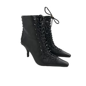 NBD x Raye - Phoenix Lace Up Spiked Ankle Boots in Black